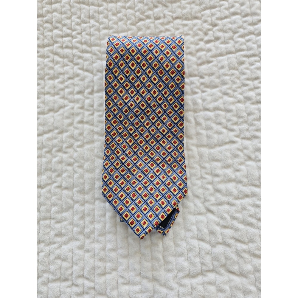 SALVATORE FERRAGAMO MEN'S TIE Red/BLUE/YELLOW GEOMETRIC Width: 3.75" Length: 58"
